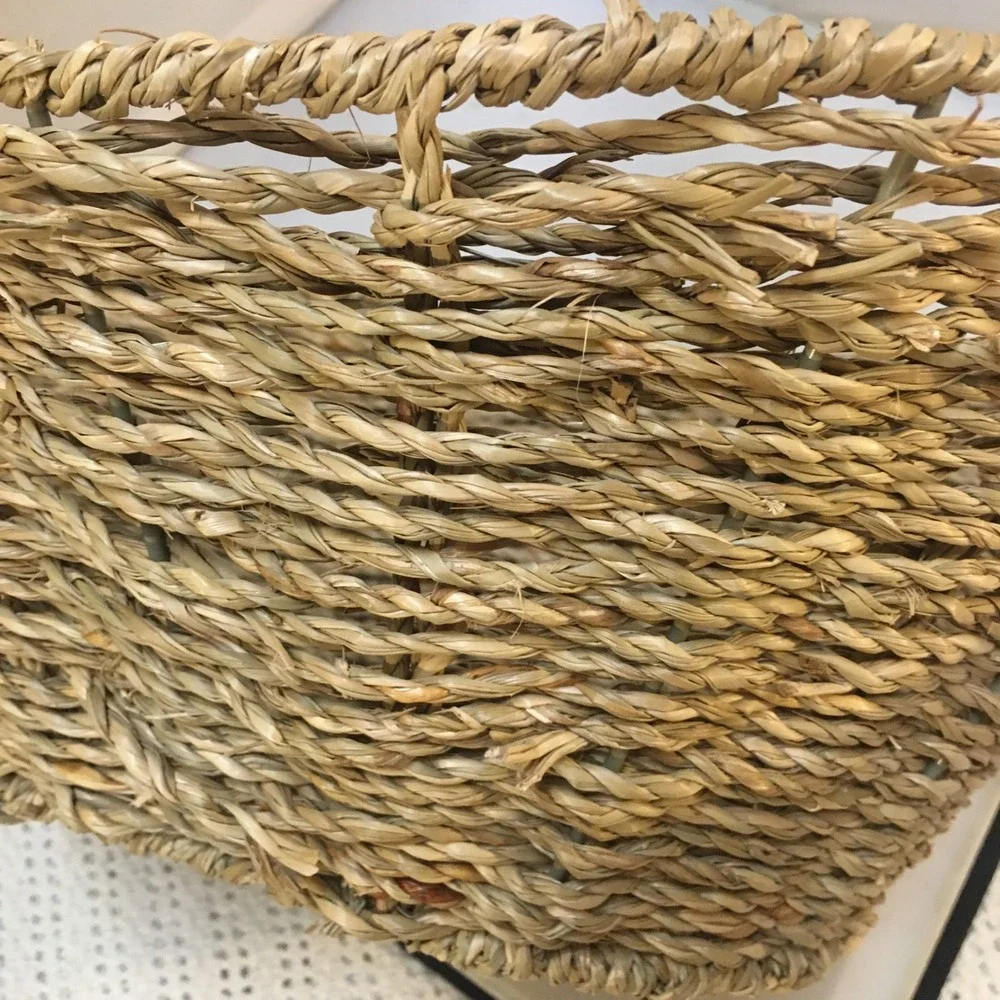 Woven Seagrass Storage Basket Home OS Tan Oval With Handles Cottagecore Bohemian